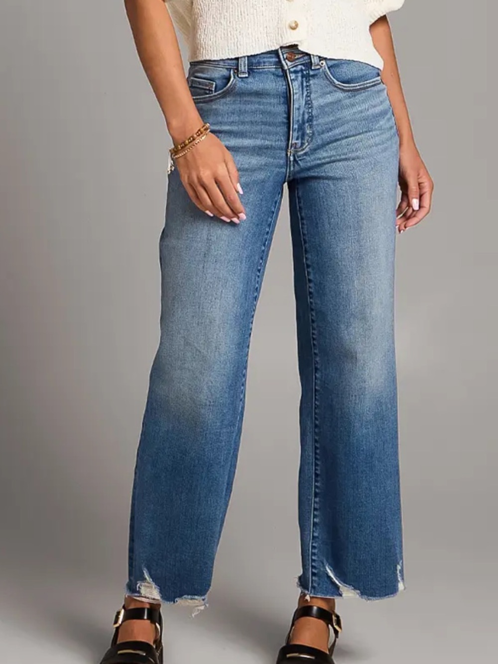 BKE Parker High Rise Cropped Wide Leg Jeans raw hem light wash 23x28